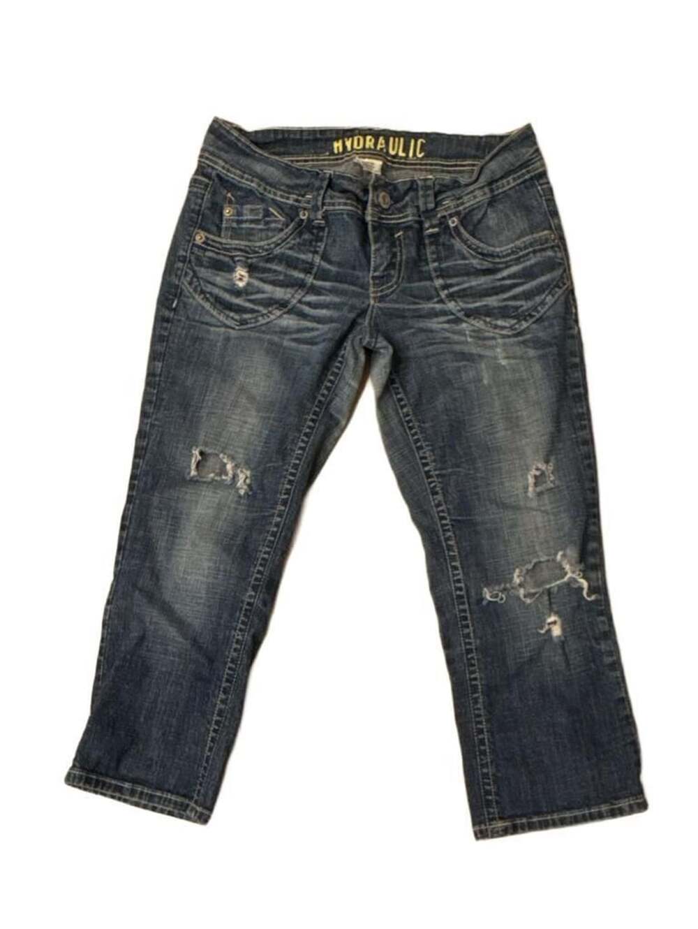 Vintage Hydraulic Women's Distressed Low Rise Denim Capris Jeans Size 7/8